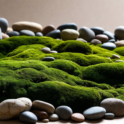 Moss Covered Pebbles on Neutral Background