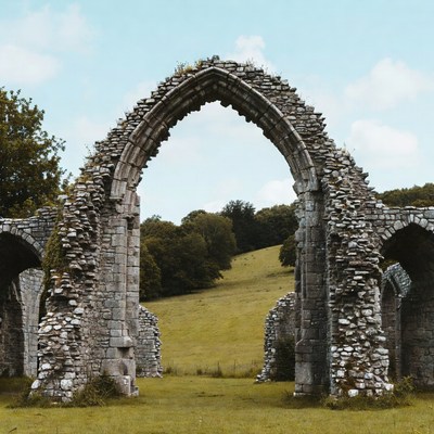 Ruined Stone Archway in Green Field