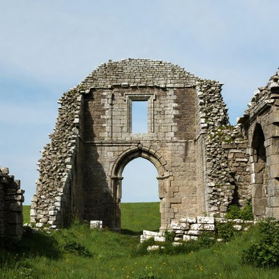 Medieval Stone Arch Ruins in Grassland