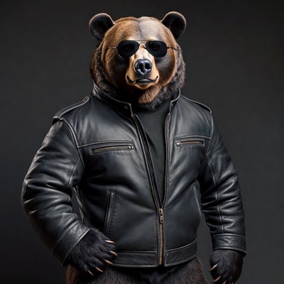 Bear wearing sunglasses and leather jacket