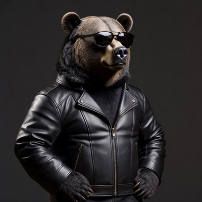 Bear wearing sunglasses and leather jacket