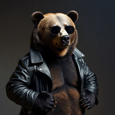 Bear wearing sunglasses and leather jacket