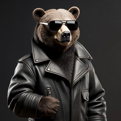 Bear wearing sunglasses and leather jacket