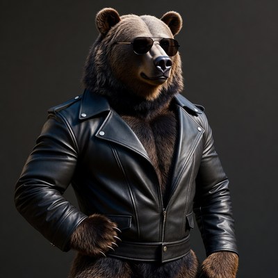 Bear wearing leather jacket and sunglasses