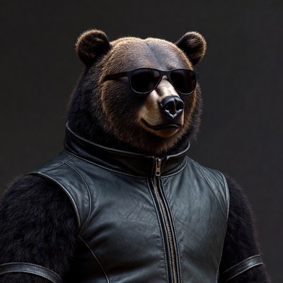 Bear wearing sunglasses and leather vest
