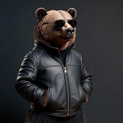 Bear wearing sunglasses and leather jacket