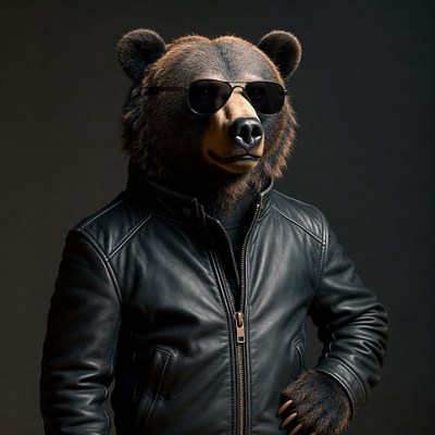 Bear wearing sunglasses and leather jacket