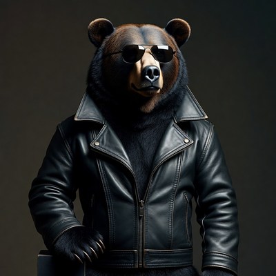 Bear wearing sunglasses and leather jacket