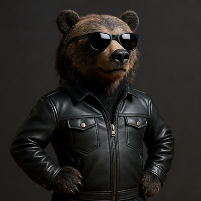 Bear wearing sunglasses and leather jacket