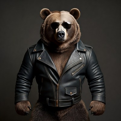 Bear wearing sunglasses and leather jacket