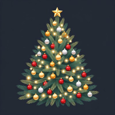 Illustrated Christmas Tree with Ornaments
