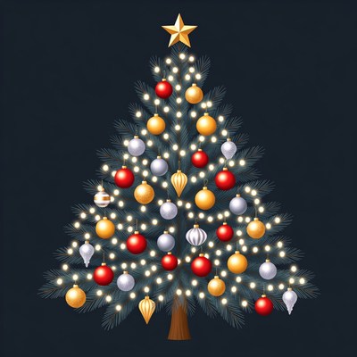 Illustrated Christmas Tree with Ornaments