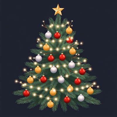 Illustrated Christmas Tree with Lights