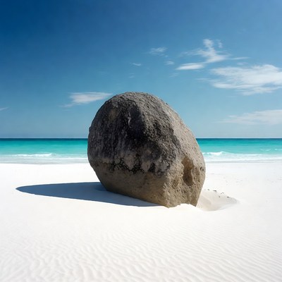 Large Boulder on White Sand Beach