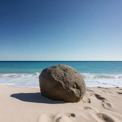 Large Rock on Beach Shore