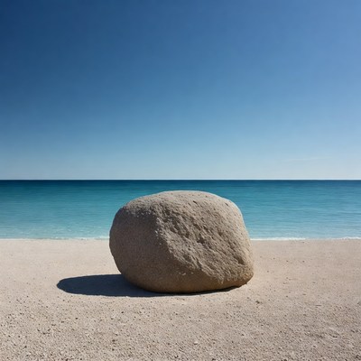 Large rock on sandy beach