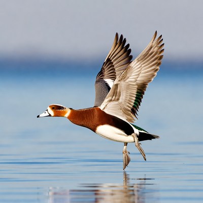 Mandarin Duck Flying over Water