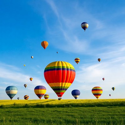 Colorful Hot Air Balloons Over Field