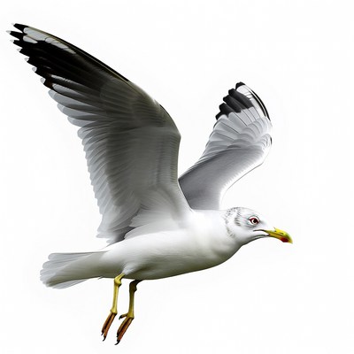 Seagull flying with wings spread
