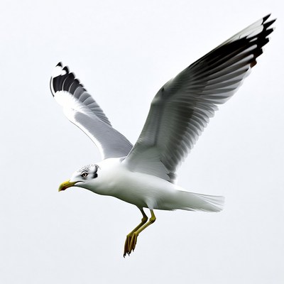 Seagull flying with wings spread