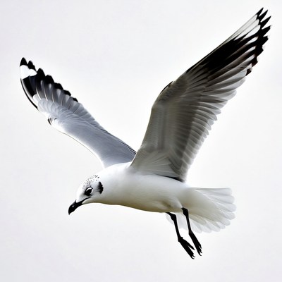 Flying seagull on white background