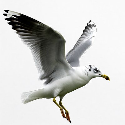 Seagull flying with wings spread