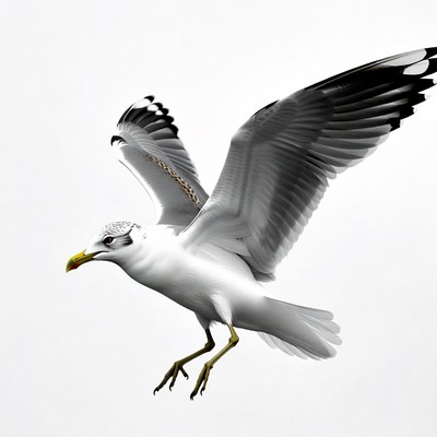 Seagull flying with wings spread