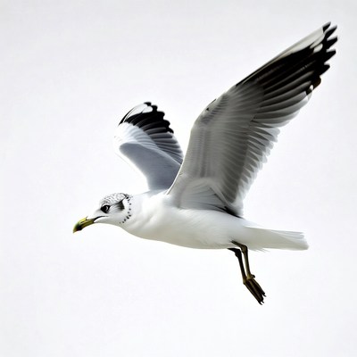 Seagull flying with wings spread