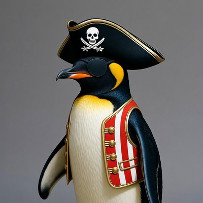 Pirate Penguin Wearing Hat and Vest
