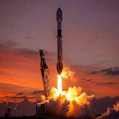 SpaceX Falcon 9 Rocket Launching at Sunset
