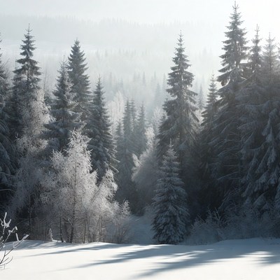 Snowy Pine Forest in Winter