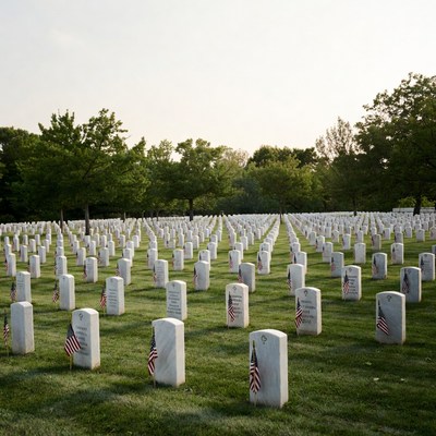 American Flags on Military Cemetery Graves