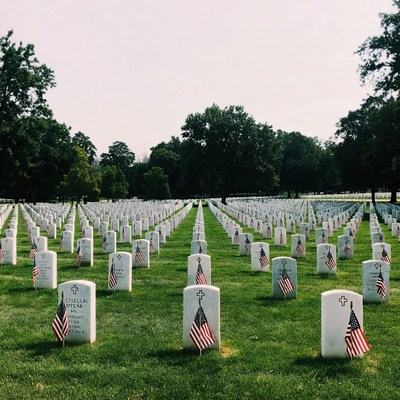 American Flags on Military Cemetery Graves