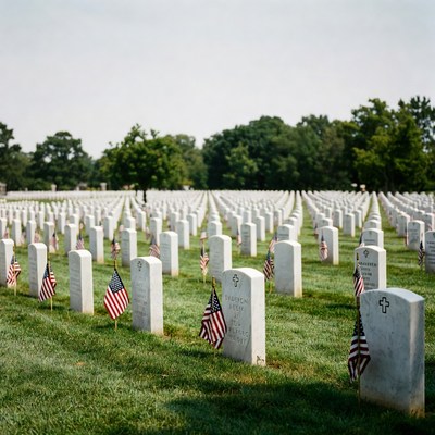 American Flags on Military Cemetery Graves