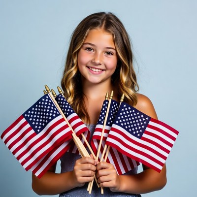 Girl holding American flags
