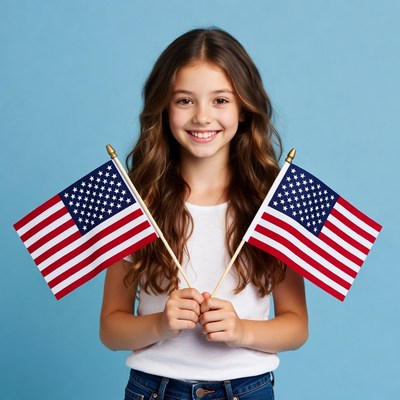Girl holding American flags