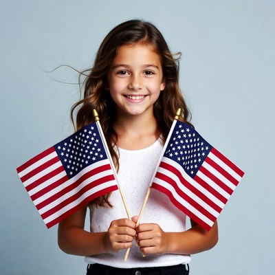 Girl holding American flags