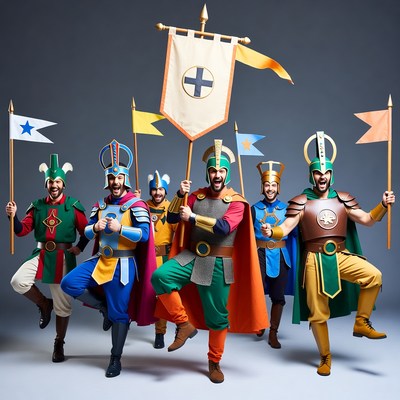 Colorful Knights Dancing with Flags
