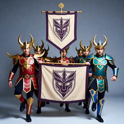 Warriors Holding Purple Demon Banners