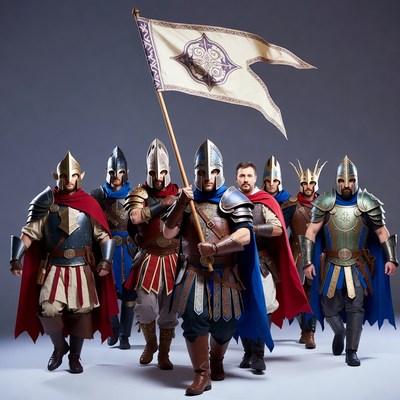 Medieval Knights Holding Banner
