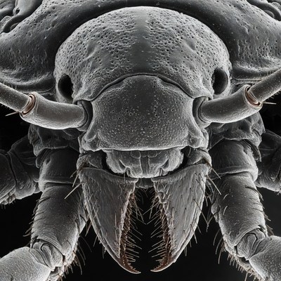 Close-up of silverfish insect head