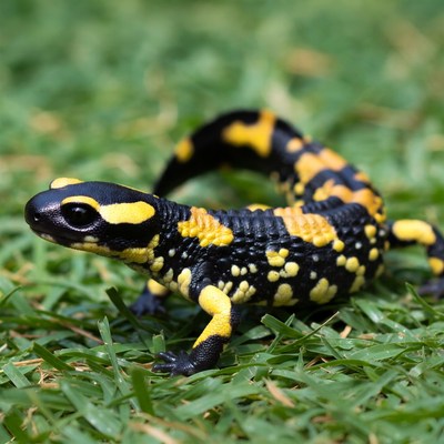 Fire Salamander on green grass