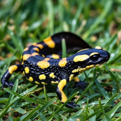 Fire Salamander on green grass
