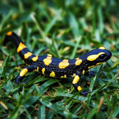 Fire salamander on green grass