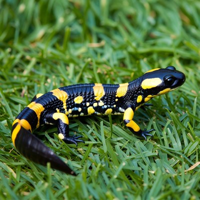 Fire Salamander on green grass