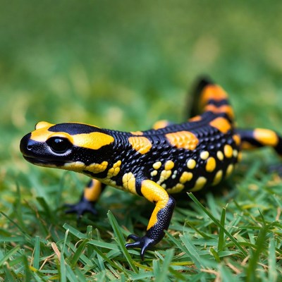 Fire Salamander on green grass
