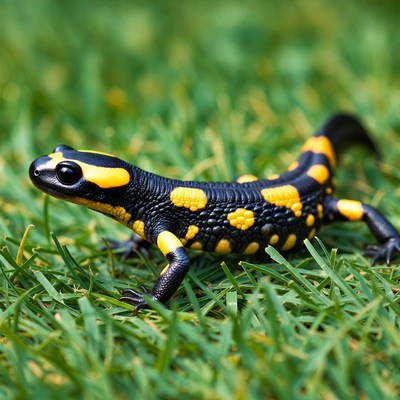 Fire salamander on green grass