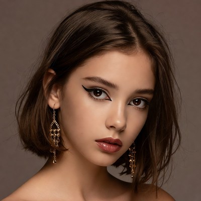 Woman with bob haircut and gold earrings