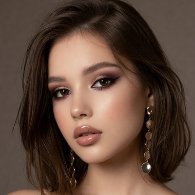 Woman with brown hair and gold earrings