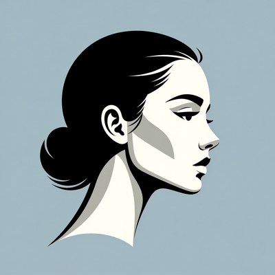 Black and White Woman Profile Illustration